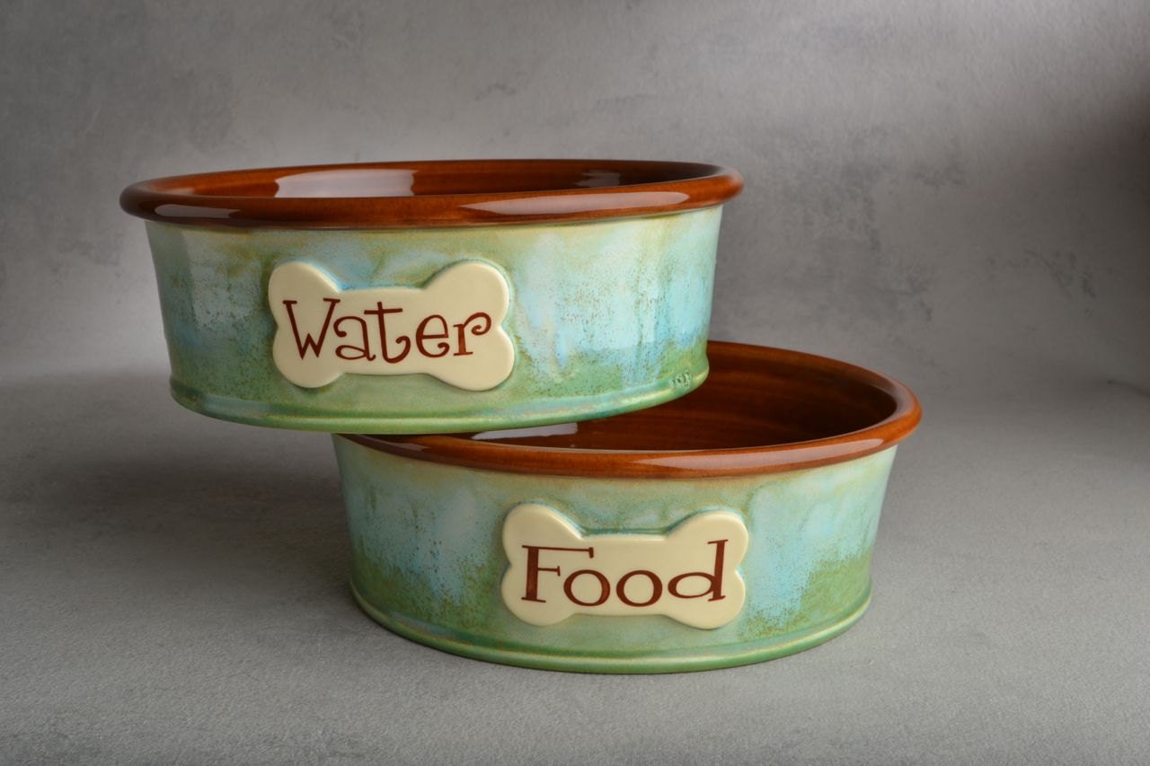 Dog Bowl Set Made To Order Personalized Smooth Bowls By Symmetrical Pottery
