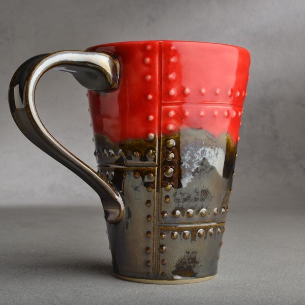 Sheet Metal Mug Made To Order Red and Chrome Sheet Metal Stoneware Mug by Symmetrical Pottery