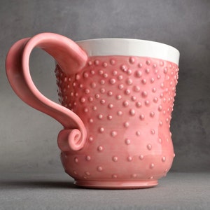 Curvy Dottie Mug Made To Order Pink And White Dottie Mug by Symmetrical Pottery