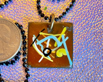 Mid Century Graphics Enameled Copper Pendant Necklace