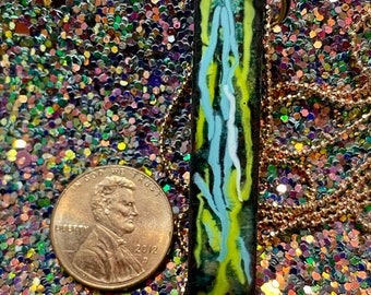 Cyan Seaweed Enameled Copper Pendant Necklace