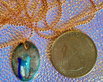 Blue Pedicel Enameled Copper Pendant Necklace