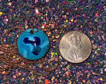 Blue Microcosm Enameled Copper Pendant Necklace