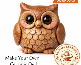 Handgefertigte Keramik-Eulenskulptur, dekoratives 3D-Modell (Digitaler Download)