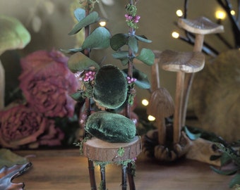 Spring Fairy Chair Dark Green, Faerie Furniture Fantasy Home Decor