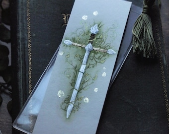 Flower and Sword Bookmark, Medieval Fantasy Art