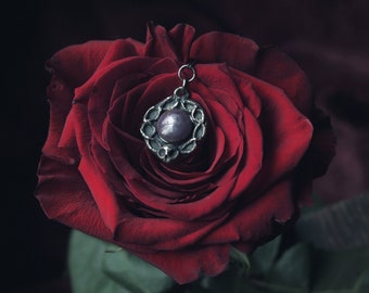 Silver Ruby Necklace, Thorn and Vine pendant, One of a Kind, Gothic Fairytale jewelry, Handmade necklace, 15 inch to 17 inch Adjustable