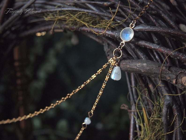 Elven Kingdom Headpiece Gold and Rainbow Moonstone 21 Inches