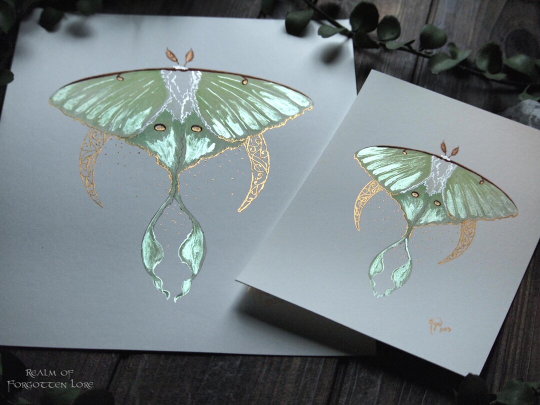 Luna Moth Art Print, Gold Crescent Moon, Art Nouveau Giclee - Etsy