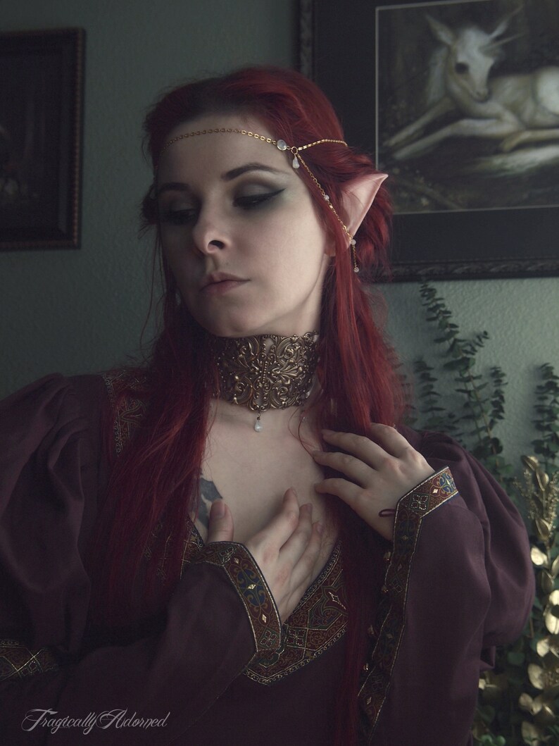 Elven Kingdom Headpiece Gold and Rainbow Moonstone 21 Inches