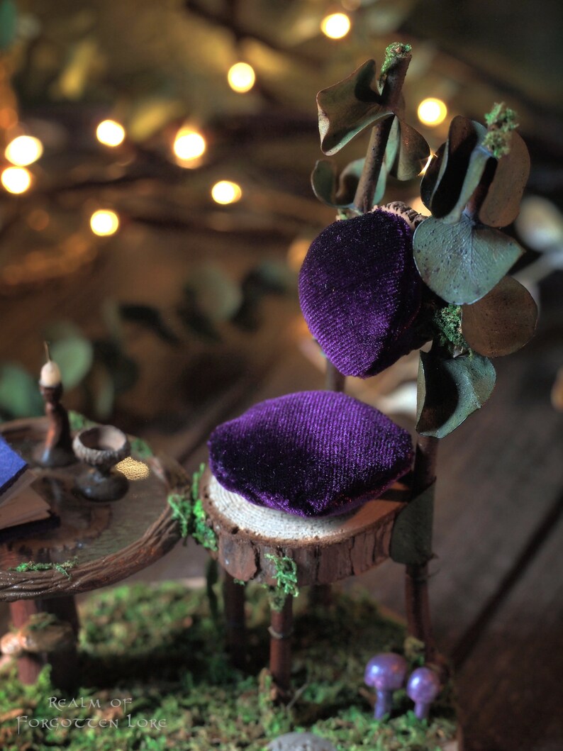 Purple Fairy Garden Chair Set, Faerie Chair sculpture, Fae Garden teatime image 2