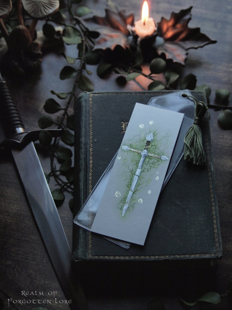 Flower and Sword Bookmark, Medieval Fantasy Art image 2