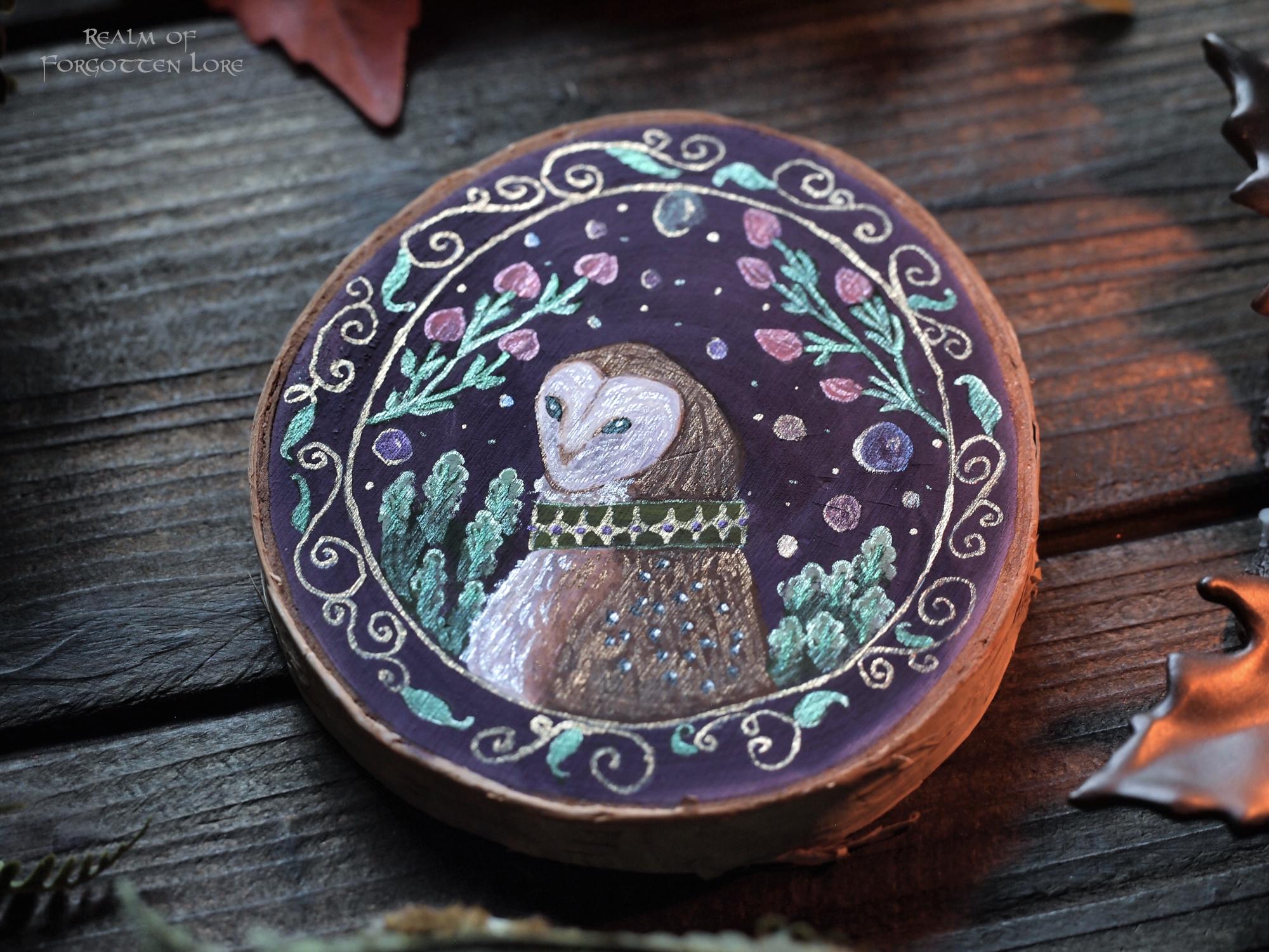 Owl Tapestry Medieval Fantasy Fairy Tale Original Artwork Watercolor Wood Painting One of a Kind