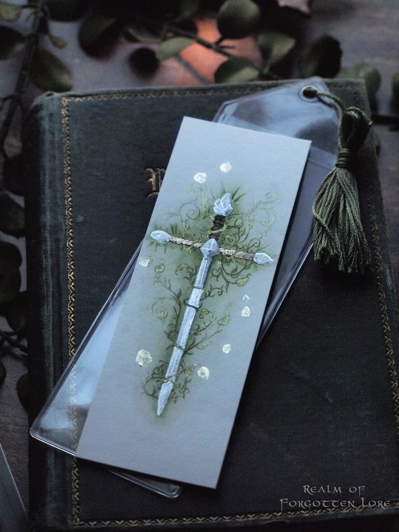 Flower and Sword Bookmark, Medieval Fantasy Art image 1