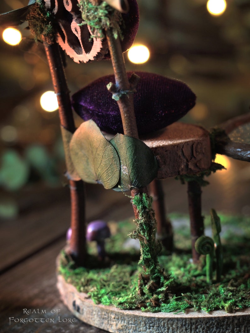 Purple Fairy Garden Chair Set, Faerie Chair sculpture, Fae Garden teatime image 4