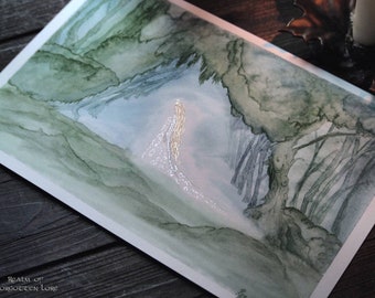 Fairytale Forest Artwork, Fantasy Forest Print, Nature Scenery, Watercolor Artwork, Green Forest Scene, Forest Soul, 8 inch by 12 inch