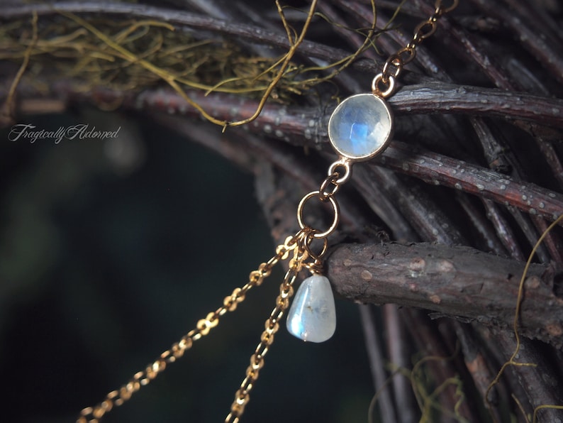 Elven Kingdom Headpiece Gold and Rainbow Moonstone 21 Inches