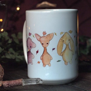 Rainbow Fairy Mug, Rainbow Leaflings art, watercolor artwork, White ceramic mug, Coffee cup, Tea cup, Fairytale Forest Sprite, 11oz or 15oz image 7