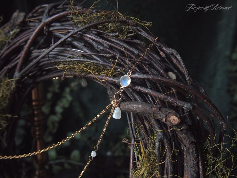 Elven Kingdom Headpiece Gold and Rainbow Moonstone 21 Inches