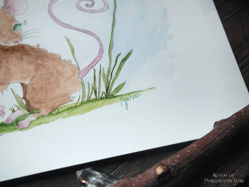 Arte del ratón de setas, acuarela de Amanita roja, escena de cuento de hadas, obras de arte de la vida del bosque, impresión Giclee, ilustración de cuento popular, hongos agáricos de mosca imagen 7