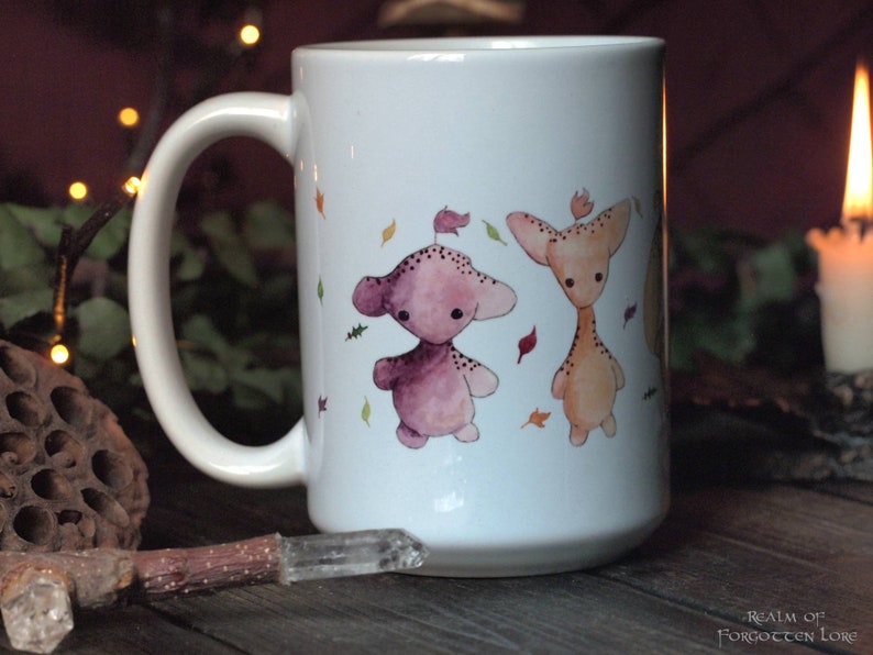 Rainbow Fairy Mug, Rainbow Leaflings art, watercolor artwork, White ceramic mug, Coffee cup, Tea cup, Fairytale Forest Sprite, 11oz or 15oz image 6