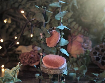 Floral Fairy Cottage Chair Light Orange, Faerie Furniture Fantasy Home Decor, Whimsical Fae Garden Chair