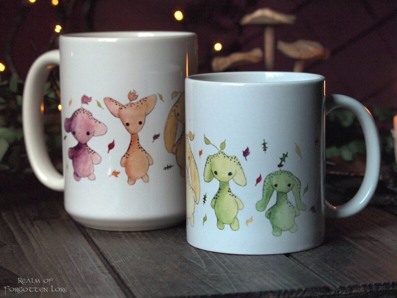 Rainbow Fairy Mug, Rainbow Leaflings art, watercolor artwork, White ceramic mug, Coffee cup, Tea cup, Fairytale Forest Sprite, 11oz or 15oz image 1