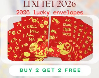 Vietnamese Lucky Money Envelopes | Lì Xì Tết 2026 Red Envelope Set