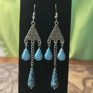 Vintage Style Blue Teardrop Earrings