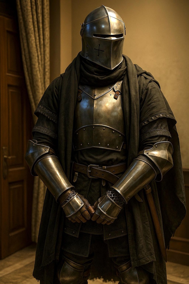 Medieval Knight Barbuta Armor Suit With Black Cape/scarf for Authentic ...