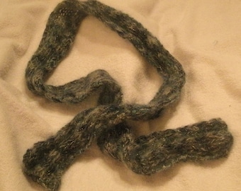 Blue Knit Mohair Skinny Scarf