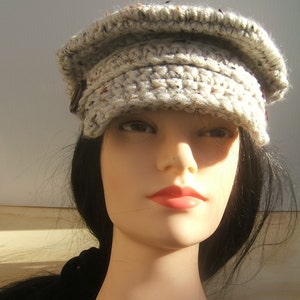 Newsboy, Pageboy, Hand Crocheted Cap, Oatmeal Color, Boho, Hipster Hat