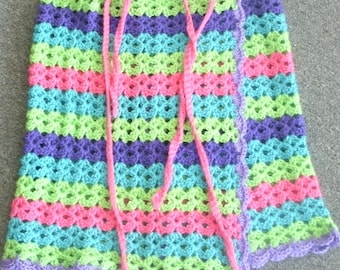 Lime Pink Purple Blue Stripe Hand Crocheted Wrap Skirt Cover Up Swim Cover Beach Skirt