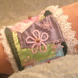 Lace, Satin, Fabric, Bracelet, Beaded, Denim, Embroidered, Cuff Bracelet, Soft