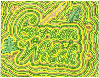 Green Witch Fine Art Print Matted Print from Original Colored Pencil Drawing