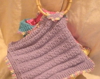 Pink Blue Purple and Yellow Hand Knit Diamond Shaped Fully Lined Purse