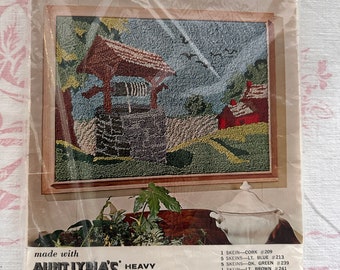 Vintage Aunt Lydia's Punch Needle Rug or Wall Hanging, Wishing Well