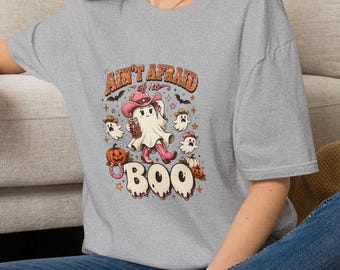 Ain't Afraid Boo Ghosts Adult Unisex T-Shirt | Halloween Cute Ghosts Graphic Tee