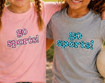 go sports! Youth Tee | Cheer Shirt, Pink Retro Text, Kids Athletic Top