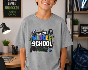 Mission Middle School Graphic Tee | Video Game Controller, Headset, School Theme