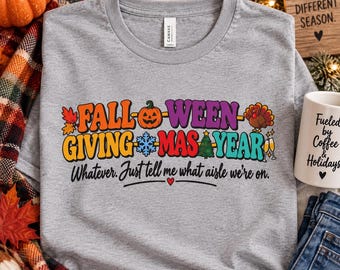 Fall-o-ween-Giving-Mas-Year Adult Unisex T-Shirt | Funny Fall Halloween Thanksgiving Christmas New Year Mashup Tee