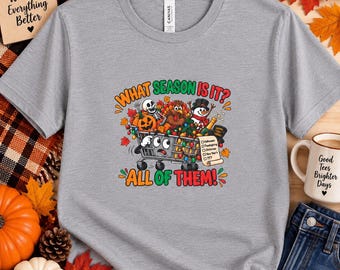 What Season Is It? Adult Unisex Halloween Thanksgiving Christmas T-Shirt | Holiday Seasons Tee