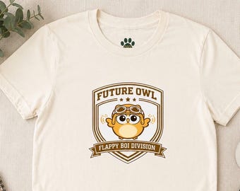 Future Owl badge graphic Youth Tee | cute owl crest, kids school shirt