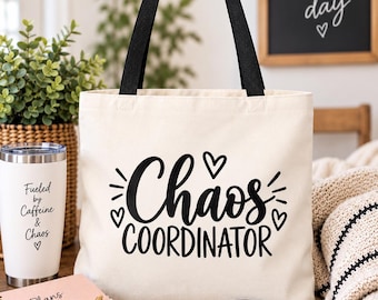 Chaos Coordinator Tote Bag | Script Typography, Cute Hearts