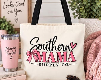 Southern Mama Supply Co Tote Bag | Pink Bow Heart Mom Tote