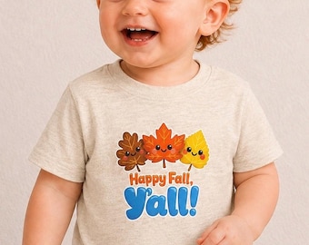 Happy Fall Y'all design Toddler Tee | Smiling Autumn Leaves
