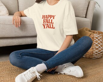 Happy Fall Y'all T-Shirt | Fall Typography Shirt