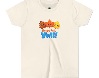 Happy Fall Y'all! Kids Tee | Cute Smiling Leaves Autumn Shirt