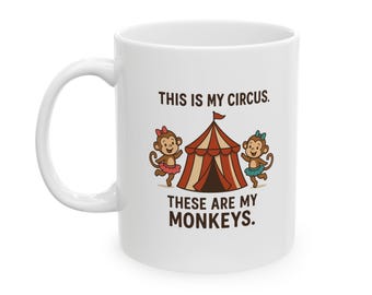 Playful Monkey Illustration Mug | Cute Cartoon Monkey Ceramic Coffee Cup