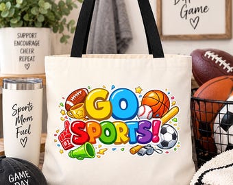 Go Sports! Tote Bag | Colorful Sports Ball Design, All-Over Print